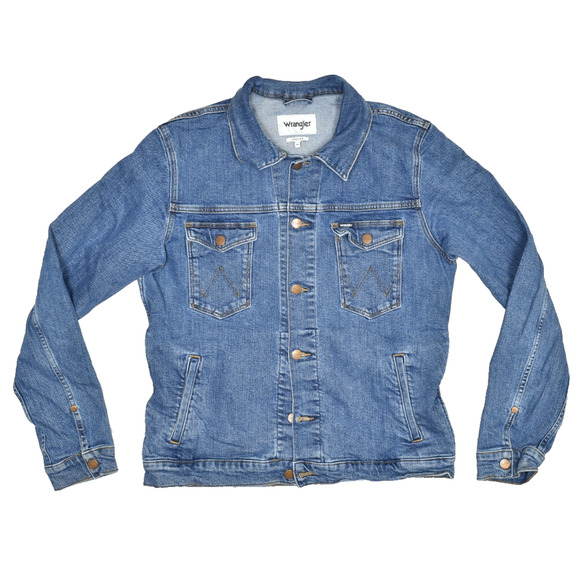 Wrangler Regular Size XL Denim Trucker Jacket Mens Blue Jean Coat - Picture 1 of 8